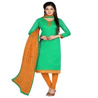 Viva N Diva Green Colored Chanderi Cotton Suit.