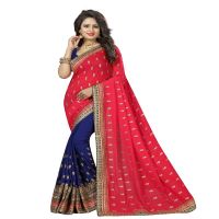 Pink & Blue Colored Crush Bamberg Georgette Saree.