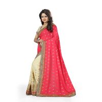 Pink & Beige Colored Crush Bamberg Georgette Saree
