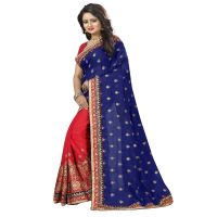 Blue And Pink Colored Crush Bamberg Georgette Saree.