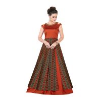 Viva N Diva Rust & Grey Colored Tussar Silk Gown