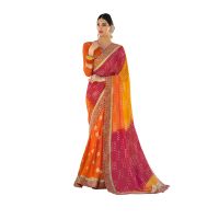 Viva N Diva Orange & Red Colored Bandhani Printed Georgette Saree