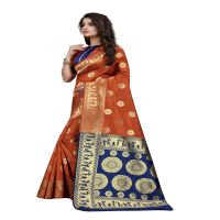 Viva N Diva Rust & Blue Colored Banarasi Silk Saree. 