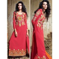 Hi-Fashion Red Georgette Salwar Kameez