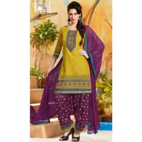 Hi-Fashion Yellow  Embroidered Straight Suit 