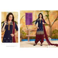 Hi-Fashion Navy Embroidered Straight Suit 