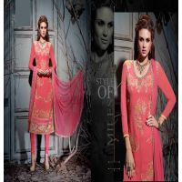 Hi-Fashion Red Embroidered Straight Suit 