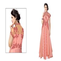Hi-Fashion Peach Embroidered Designer Readymade Gown