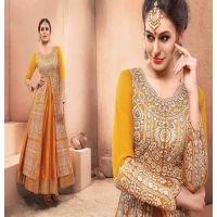 Hi-Fashion Yellow  Embroidered  Anarkali  Suit 
