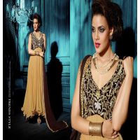 Hi-Fashion Beige Embroidered Straight Suit 