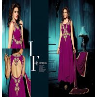 Hi-Fashion Embroidered Violet Designer Straight Suit 