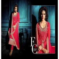 Hi-Fashion Embroidered Red Designer Straight Suit 