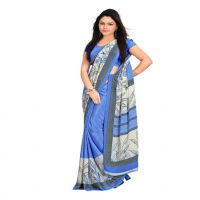 Hi-Fashion Blue  Crepe Print  Work Saree