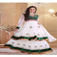 Pazaar Rangoli Off-white and Pine Green Embroided Lehenga Choli