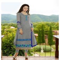 Hi-Fashion Grey Embroidered Semi Stitched Straight Suit