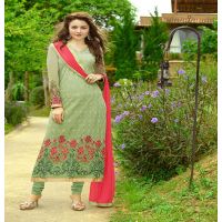 Hi-Fashion Green Embroidered Semi Stitched Straight Suit