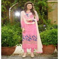 Hi-Fashion Pink Embroidered Semi Stitched Straight Suit