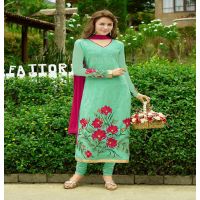 Hi-Fashion Green Embroidered Semi Stitched Straight Suit