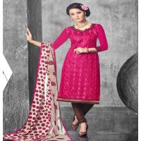 Hi-Fashion Pink & Brown With Cream Dupatta Embroidered Churidar Suit