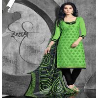 Hi-Fashion Green & Black  Embroidered Churidar Suit