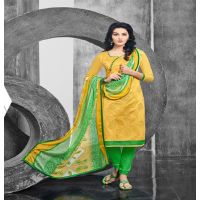 Hi-Fashion Yellow & Green Embroidered Churidar Suit