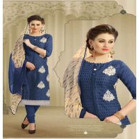 Hi-Fashion Navy Embroidered Chanderi Straight Suit