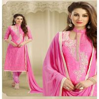 Hi-Fashion Pink Embroidered Chanderi Straight Suit