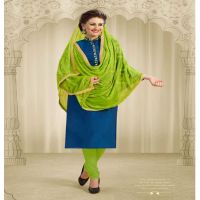 Hi-Fashion Blue & Green Embroidered Chanderi Straight Suit