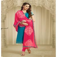 Hi-Fashion Sea-Green & Pink Embroidered Chanderi Straight Suit