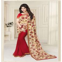 Hi-Fashion Red Printed Georgette Traditional Saree