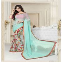 Hi-Fashion Aqua Printed Georgette Traditional Saree