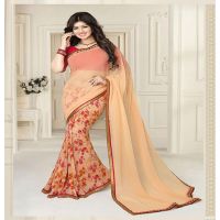 Hi-Fashion Cream Printed Georgette Traditional Saree