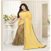 Hi-Fashion Yellow Printed Georgette Traditional Saree