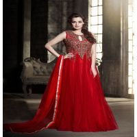 Hi-Fashion Red Embroidered Designer Gown