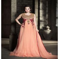 Hi-Fashion Peach Embroidered Designer Gown