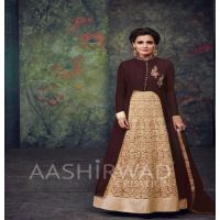 Hi-Fashion Semi-Stitched Embroidered Brown Salwar kameez