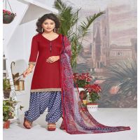Hi-Fashion Cotton Red Unstitch Patiala Suit