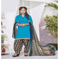 Hi-Fashion Cotton Turquoise Unstitch Patiala Suit