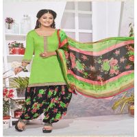 Hi-Fashion Cotton Green Unstitch Patiala Suit