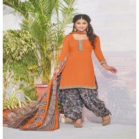 Hi-Fashion Cotton orange Unstitch Patiala Suit