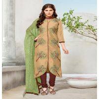 Hi-Fashion Beige Embroidered Unstitched Straight Suit