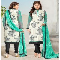 Hi-Fashion White Printed Unstitched Straight Suit