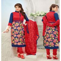 Hi-Fashion Navy & Red Printed Unstitched Straight Suit