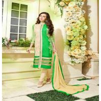 Hi-Fashion Unstitched Green With Cream Straight Suit