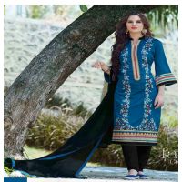 Hi-Fashion Unstitched Blue With Black Embroidered Trendy Suit