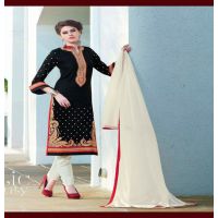 Hi-Fashion Unstitched Black With Off-White Embroidered Trendy Suit