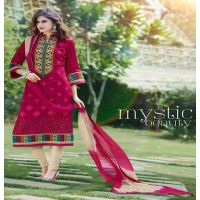 Hi-Fashion Unstitched Red With Cream Embroidered Trendy Suit