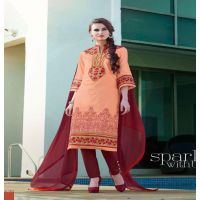 Hi-Fashion Unstitched Orange With Red Embroidered Trendy Suit