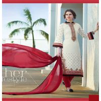 Hi-Fashion Unstitched White With Red Embroidered Trendy Suit