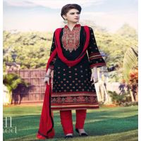 Hi-Fashion Unstitched Black With Red Embroidered Trendy Suit